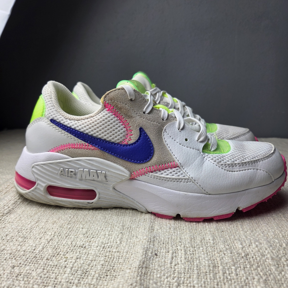 Nike White Sneakers with Neon Green, Hot Pink & Royal Blue Accents